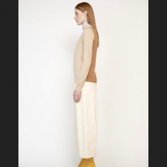 Rosetta Getty, bicolor Vneck wool turtleneck sweater (nude and camel), sz Small - Picture 2 of 6